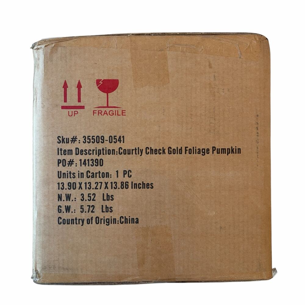 NEW MacKenzie Childs Courtly Check Gold Foliage Pumpkin 11.5" H in Original Box - Picture 11 of 16